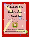 12 Month Classroom Calendar Pack + Special Days
