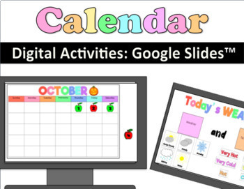 Preview of 12 Month Digital Morning Calendar and Weather Chart for Google Classroom™