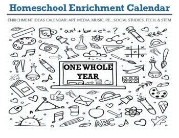 Preview of 12 Month Homeschool Enrichment Calendar - Art STEM Technology PE Music 420 ideas