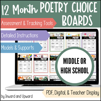 Preview of 12 Month POETRY CHOICE BOARDS | 10+ Types of Poetry | Digital or PDF