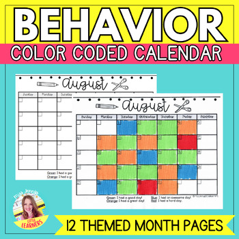 Preview of 12 Month Themed Behavior Calendar + Color Coded