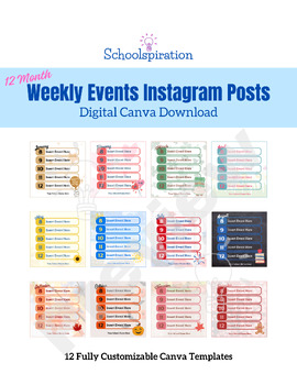 Preview of 12 Month Weekly Events Instagram Posts