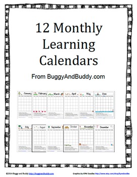 12 Monthly Learning Calendars by BuggyandBuddy | TPT