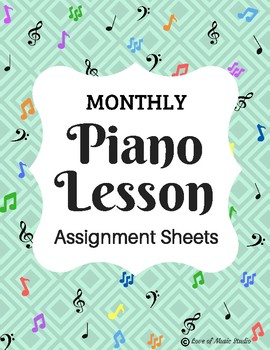 Preview of 12 Monthly Themed Piano Lesson Assignment Sheets