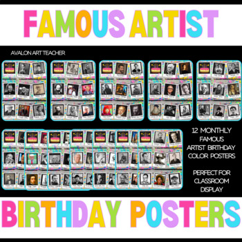 Preview of 12 Months Famous Artist Birthday Posters Art Classroom Bulletin Board Posters