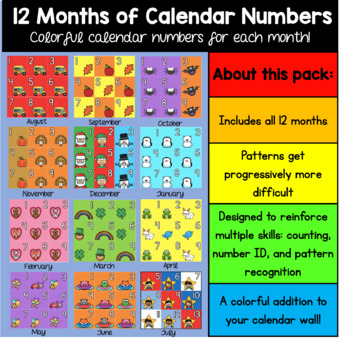 Preview of NEW! 12 Months of Calendar Numbers: Teach Counting, Number ID, Patterns & More!