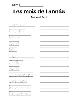 Preview of 12 Months of the Year Tracing in French ( Digital, Printable )