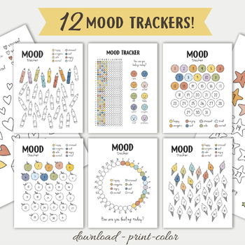 Preview of 12 Mood Trackers for Social Emotional Learning.