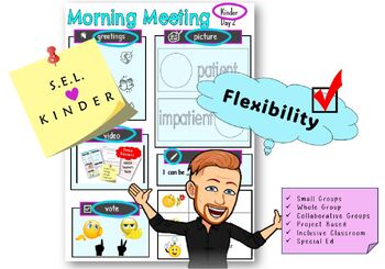 Preview of Daily Morning Meetings for Kinder - S.E.L. (English & Spanish) 6 Weeks Bundle