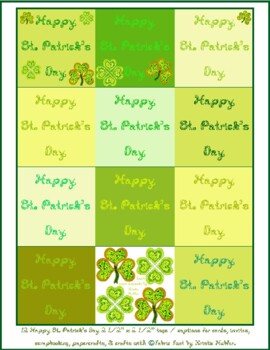 Preview of 12 Multi Green St Patrick's Day fabric font heart diamond clovers tag captions