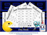 12 Numerical Comparison Pac-Man worksheets (cut & paste)