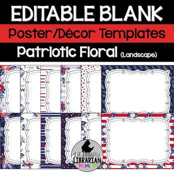 Preview of 12 Patriotic Floral Editable Poster Templates (Landscape) PPT or Slides™