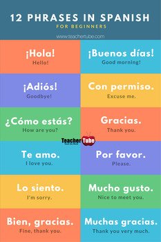 12 Phrases In Spanish for Beginners by TeacherTube on TpT | TPT