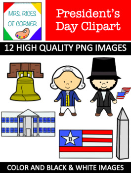 Preview of 12 President's Day Clipart! Color and B&W Images, PNG