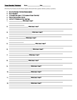 Preview of 12 Principles of Green Chemistry Internet Assignment Worksheet