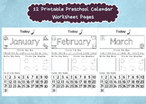 12 Printable Preschool Calendar Worksheet Pages. Month, Da