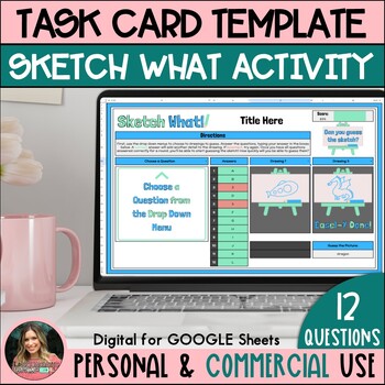 Preview of 12 Question Task Card Editable Self Checking Template Activity - Commercial Use