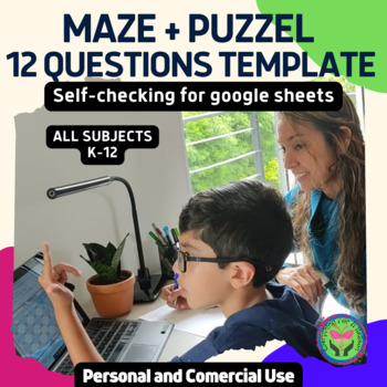 Preview of 12 Questions MAZE + Puzzle Self-checking Template for Teachers and TPT SELLERS