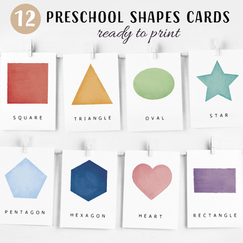 Preview of 12 Rainbow Shapes Flash Cards, Preschool Materials, Homeschool Printables.