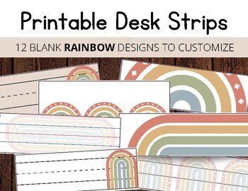 Preview of 12 Rainbow Theme Desk Strips / Ready to Print PDF