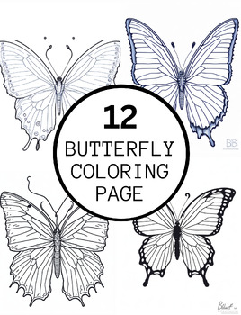 Preview of 12 Realistic Butterfly Coloring Pages For Kids And Adults