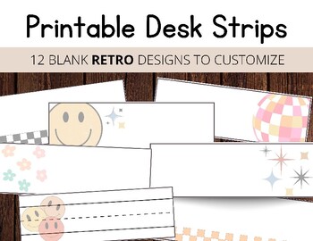 Preview of 12 Retro Theme Desk Strips / Ready to Print PDF