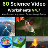 60 Science video worksheets, Google Forms, MS Forms, Canva