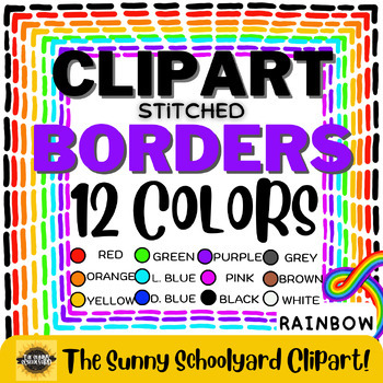 Preview of 12 Square Stitched Borders - Rainbow Clipart