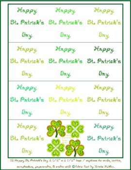 Preview of 12 St Patrick's Day multi green fabric font heart diamond clovers tag captions