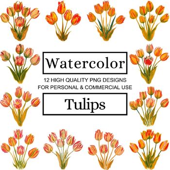 Preview of 12 Stunning Watercolor Tulips Clipart for Your Creative Projects