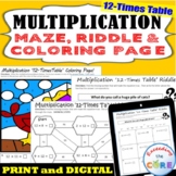 12 TIMES-TABLE MULTIPLICATION FACTS Maze, Riddle, Color by
