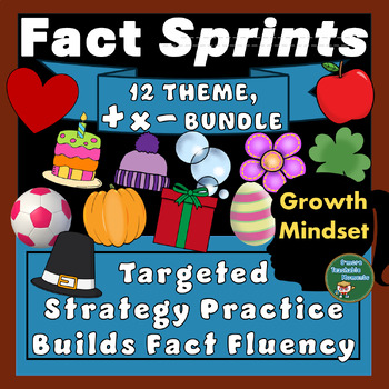 Preview of 12 Theme-ADD/MULT/SUBT BUNDLE Strategy Practice For Fact Fluency All Year Long