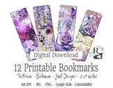 12 Victorian Purple Flowers Digital Bookmarks - Bohemien, 