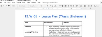 lesson plan in thesis statement
