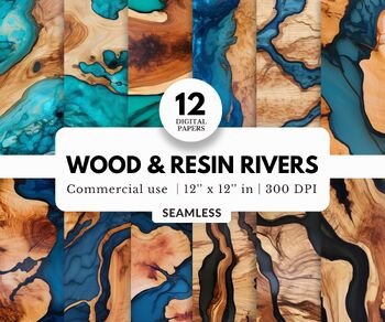 Preview of 12 Wood and Resin Rivers Digital Papers, Tileable Pattern, JPG Download Images