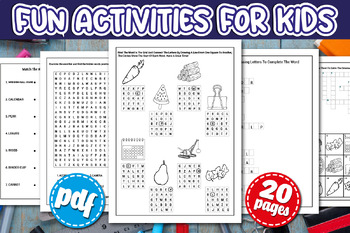 Preview of Word Search, Scramble, Missing Letters, Crossword, Puzzles Activities For Kids