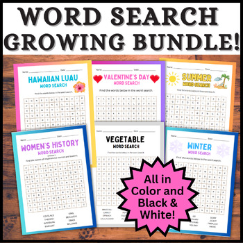 Preview of 15 Word Searches GROWING Bundle! Word Finds, Vocabulary | Early Finishers, ESL