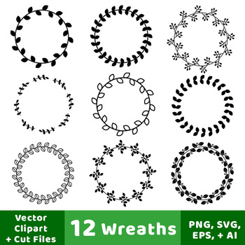 Download 12 Wreaths Clipart Vector Wreath Wreath Silhouette Leaves Vines Floral