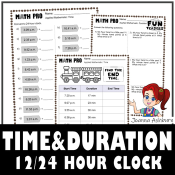 Preview of 12/24 Hour Clock Conversions & Elapsed Time Practice, Review & Video Link BUNDLE