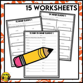 12 and 24 hour clocks worksheets grade 4 by brain ninjas tpt