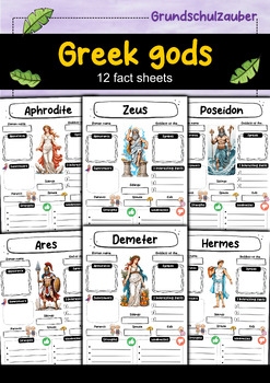 Preview of 12 fact sheets Greek gods - material package economy pack (English)