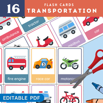 Preview of 16 Transportion Flash Cards for Children