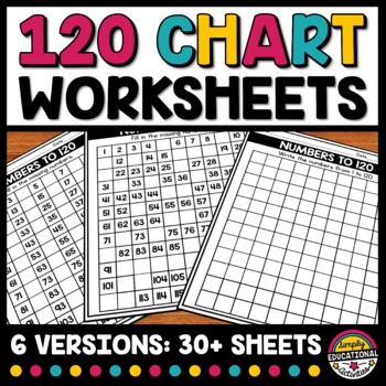 Preview of 120 CHART WORKSHEETS FILL IN THE MISSING NUMBERS & BLANK 1-120 1ST GRADE MATH