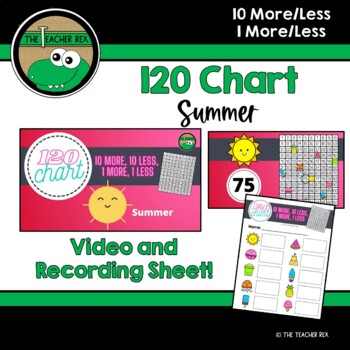 Preview of 120 Chart 10 More/Less, 1 More/Less - Summer (video and recording sheet)