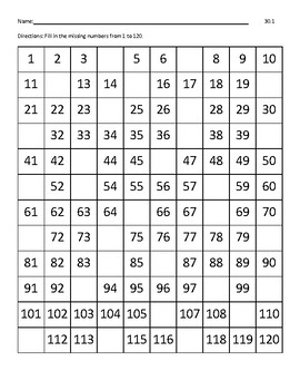 120 Chart - 30 Missing Numbers by Mr Superman School Store | TPT