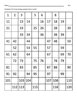 120 Chart - 50 Missing Numbers by Mr Superman School Store | TPT