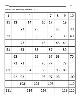 120 Chart - 60 Missing Numbers by Mr Superman School Store | TpT