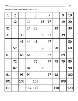 120 Chart - 60 Missing Numbers by Mr Superman School Store | TpT