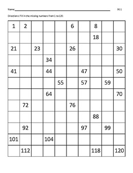 120 Chart - 90 Missing Numbers by Mr Superman School Store | TPT