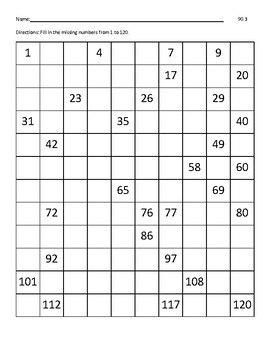 120 Chart - 90 Missing Numbers by Mr Superman School Store | TPT